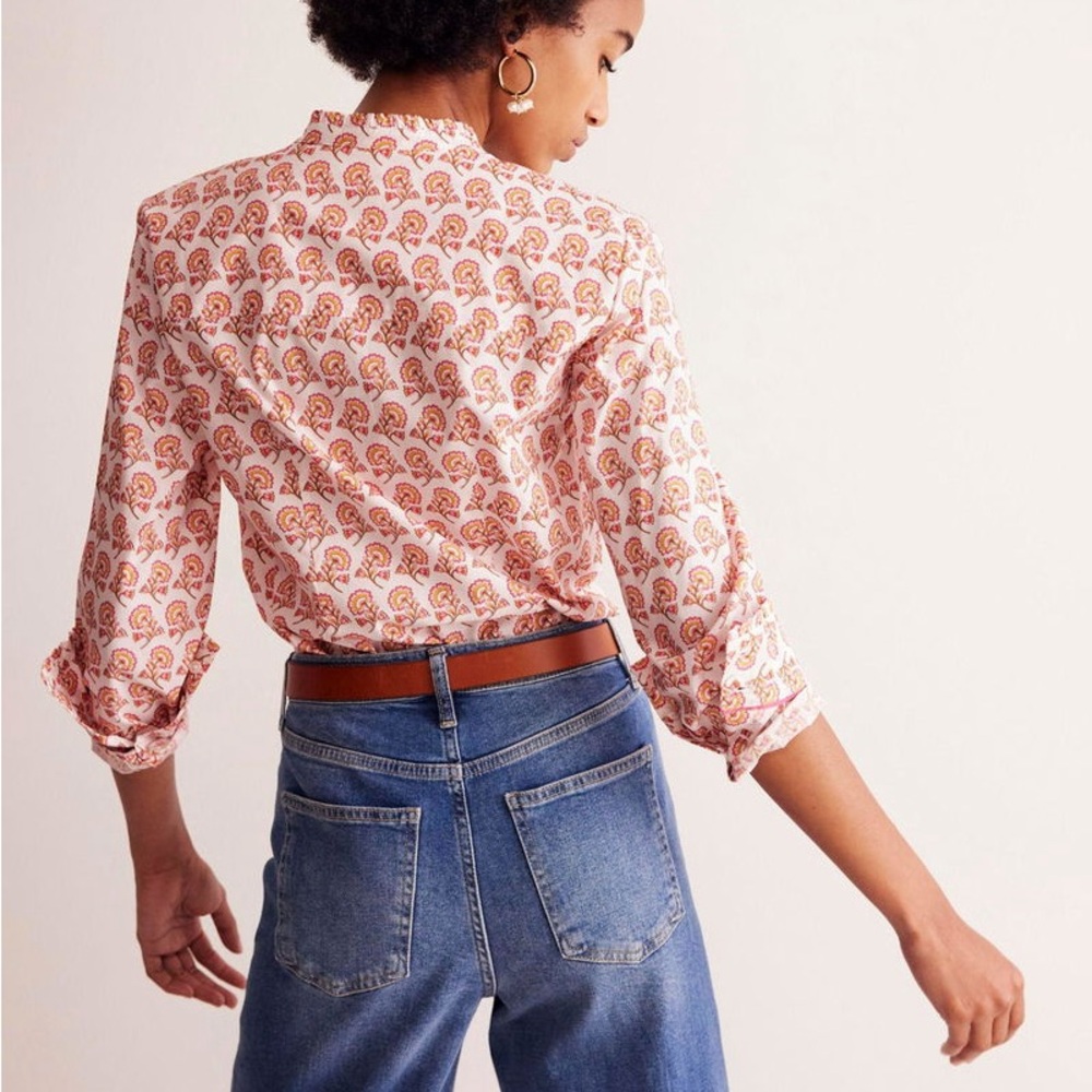 Boden Phoebe Floral Shirt Pink Floral Button-Front Women's - Picture 4 of 14